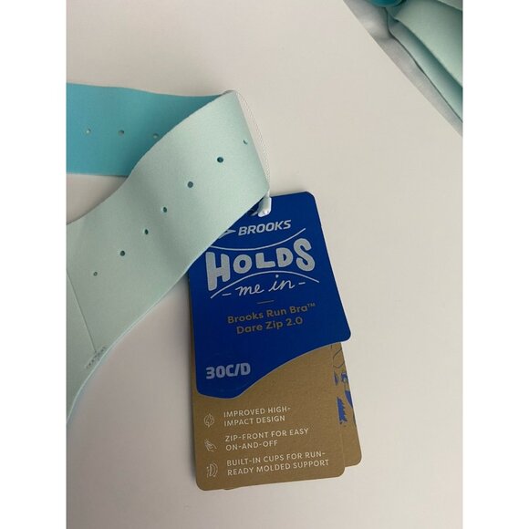 Brooks 30C/D Dare Zip Front Run Bra 2.0 Ice Blue Vivid Teal Molded Sports Bra - Picture 5 of 9